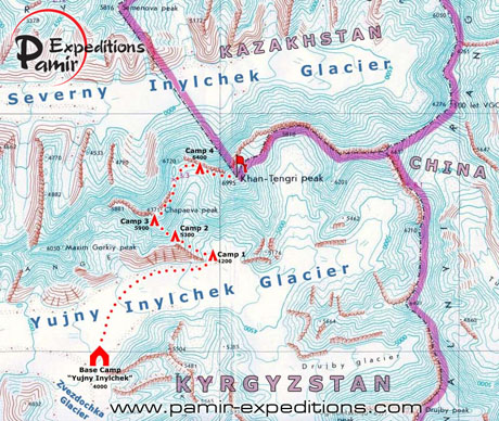 Scheme of expedition to Khan-Tengry Peak