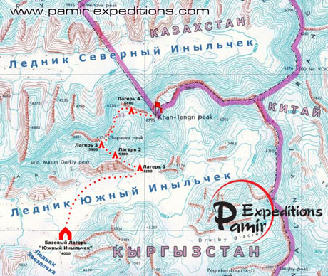 Карта восхождения на Пик Хан-Тенгри 7010