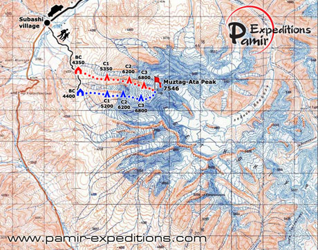 Map of expedition to Muztag-Ata Peak