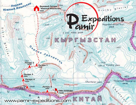 Карта восхождения на Пик Победы
